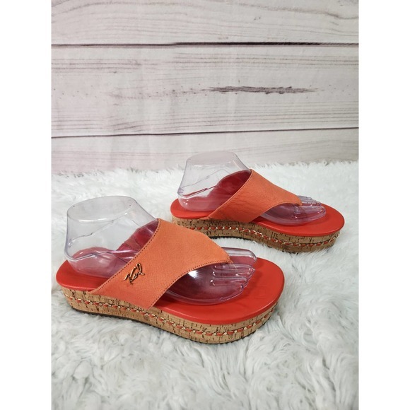 Karl Lagerfeld Paris Women's‎ Orange Leather Wedge Flip Flop Sandals Size 9M - Picture 2 of 8